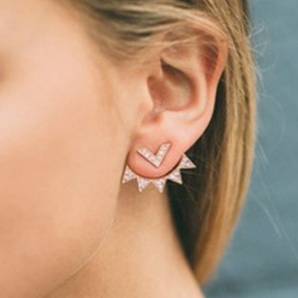 Chevron Stud Ear jacket Earrings Gold or Silver